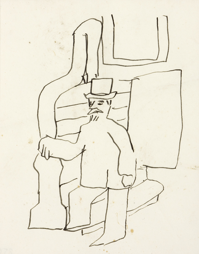 Man met hoge hoed trap afdalend (SC-517)